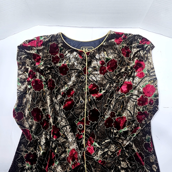 R&K Red and Black Floral Blazer And Skirt Velvet Boho Whinisigoth Vintage - Picture 3 of 15